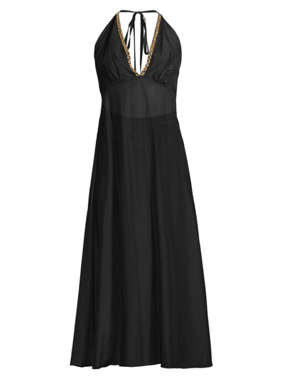 Shop Natori Women's Cotton Silk Voile Halter Maxi Dress In Black