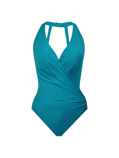 Shop Miraclesuit Swim Women's Rock Solid Wrapsody One-piece Swimsuit In Maldives Blue