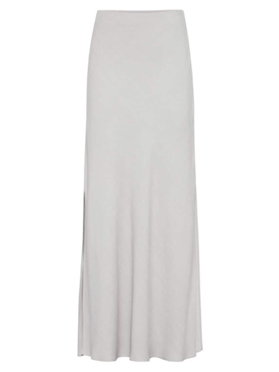 Shop Brunello Cucinelli Women's Viscose And Linen Twill Fluid Bias Cut Skirt In Light Grey