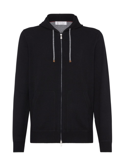 Shop Brunello Cucinelli Men's Cashmere Sweatshirt Style Cardigan In Black