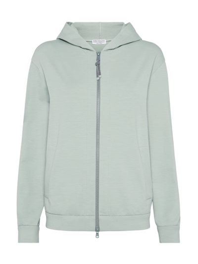 Shop Brunello Cucinelli Women's Lightweight Stretch Cotton Sweatshirt With Precious Detail In Mint Green