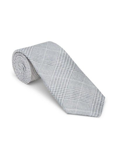 Shop Brunello Cucinelli Men's Linen And Silk Prince Of Wales Tie In Pearl Grey