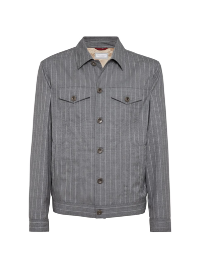 Shop Brunello Cucinelli Men's Virgin Wool Chalk Stripe Four Pocket Jacket In Grey