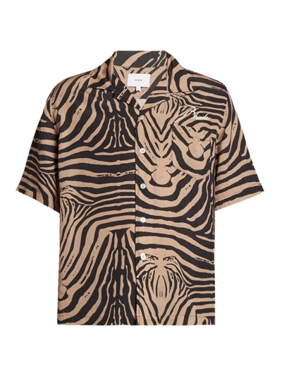 Shop Rhude Men's Zebra Camp Shirt In Black Tan