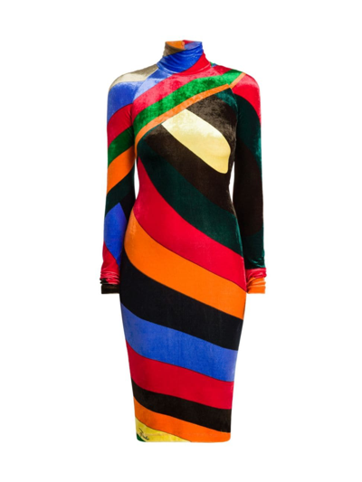 Shop Pucci Women's Velvet Turtleneck Knee-length Dress In Arancio Verde