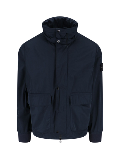 Shop Stone Island Micro Twill Hooded Jacket In Blue