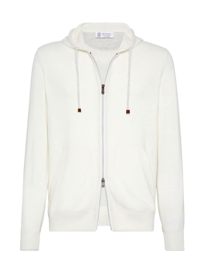 Shop Brunello Cucinelli Men's Cashmere Sweatshirt Style Cardigan In White