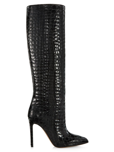 Shop Paris Texas Women's 105mm Crocodile-embossed Leather Knee-high Boots In Black