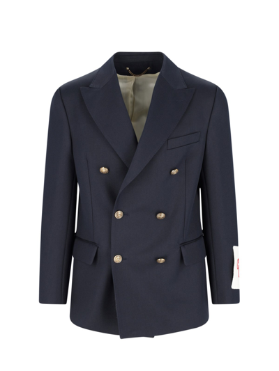 Shop Golden Goose Double Breasted Blazer In Blue