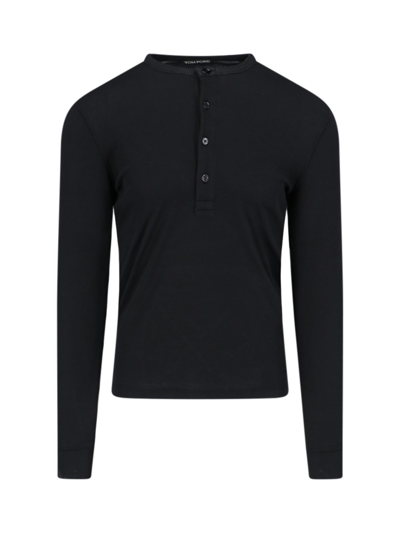 Shop Tom Ford 'henley' T-shirt In Black  