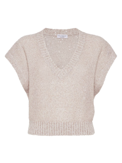Shop Brunello Cucinelli Women's Dazzling Linen, Cashmere And Silk Sweater Vest In Beige