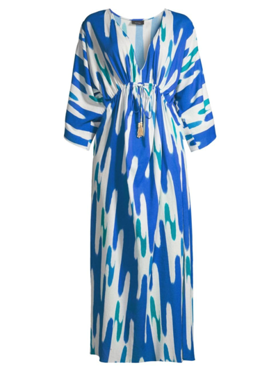 Shop Natori Women's Lido Geometric V-neck Maxi Dress In Lagoon