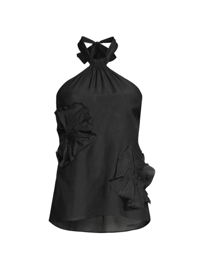 Shop Natori Women's Cotton Silk Voile Halter Top In Black