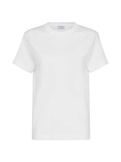 Shop Brunello Cucinelli Women's Cotton Jersey T-shirt With Monili In Off White