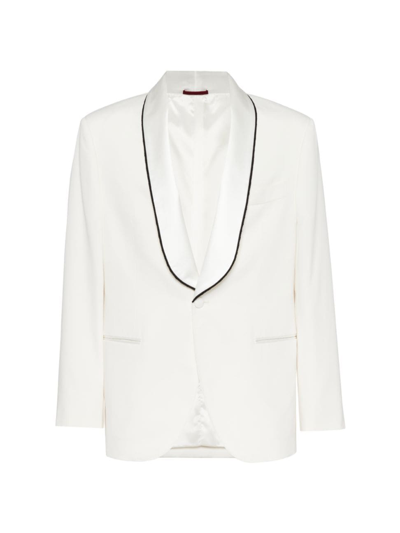 Shop Brunello Cucinelli Men's Silk Twill Tuxedo Jacket With Shawl Lapels And Piping In Off White