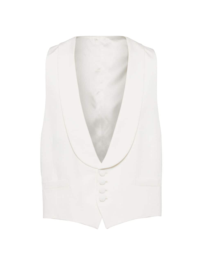 Shop Brunello Cucinelli Men's Silk Twill Waistcoat With Shawl Lapels In Off White