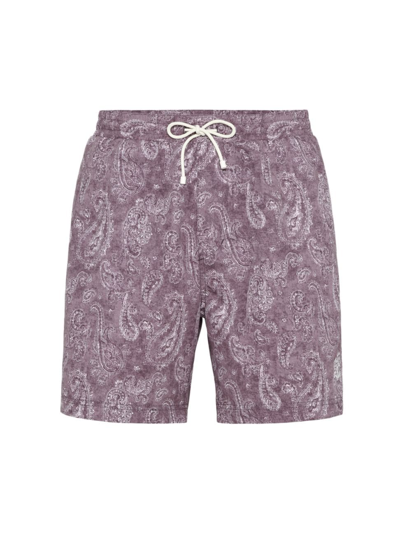 Shop Brunello Cucinelli Men's Paisley Swim Shorts In Purple