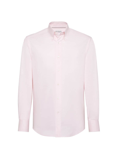 Shop Brunello Cucinelli Men's Lightweight Oxford Slim Fit Shirt With Button-down Collar In Pink