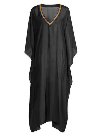 Shop Natori Women's Cotton Silk Voile V-neck Maxi Dress In Black