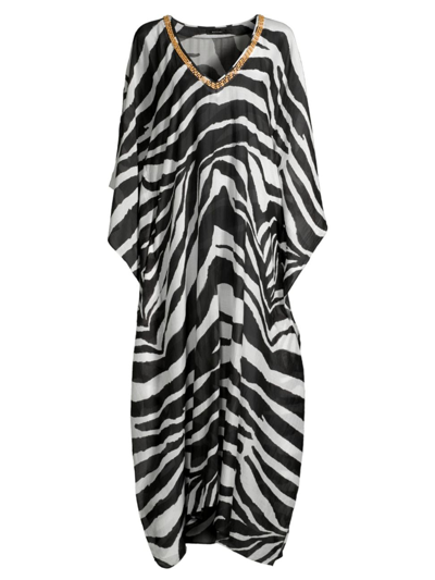 Shop Natori Women's Zebra Cotton-silk V-neck Maxi Dress In Black White