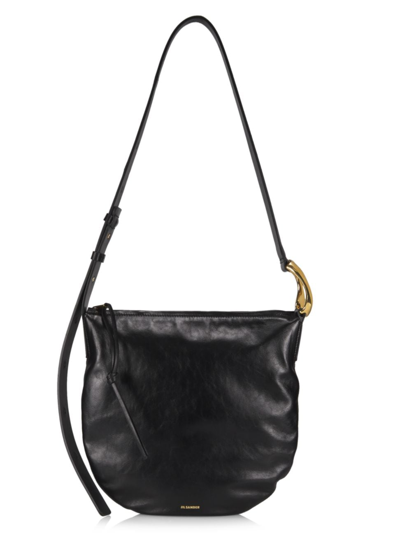 Shop Jil Sander Women's Small Moon Leather Shoulder Bag In Black