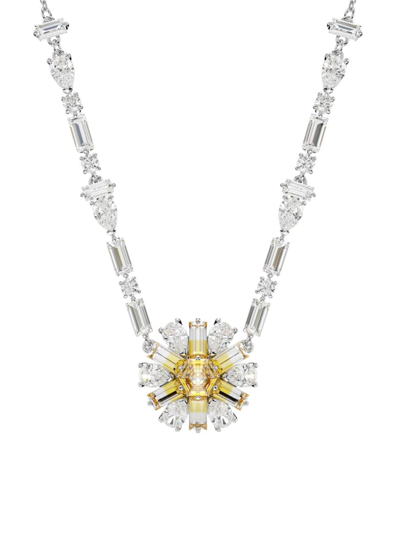 Shop Swarovski Women's Idyllia Yellow Crystal Flower Pendant Necklace In White Gold