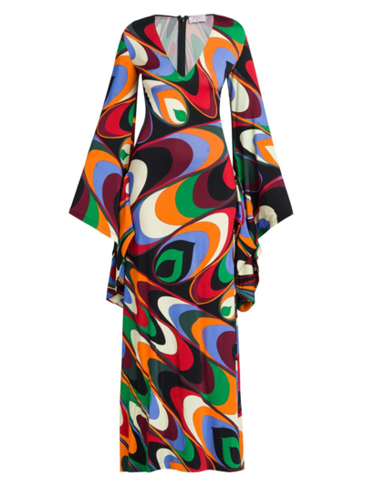 Shop Pucci Women's Printed Bell-sleeve Gown In Arancio Verde