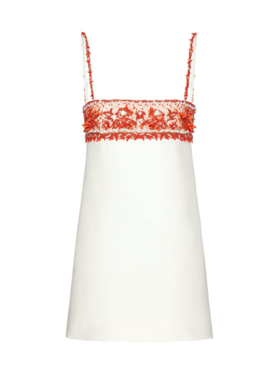 Shop Valentino Women's Embroidered Crepe Couture Short Dress In Ivory Coral