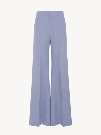 Shop Chloé Low-waist Flare Pants Blue Size 2 100% Linen