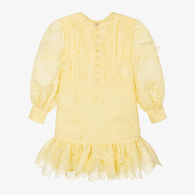 Shop Marlo Girls Yellow Broderie Anglaise Floral Dress