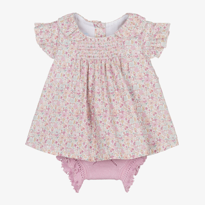 Shop Artesania Granlei Baby Girls Floral & Knitted Shorts Set In Pink