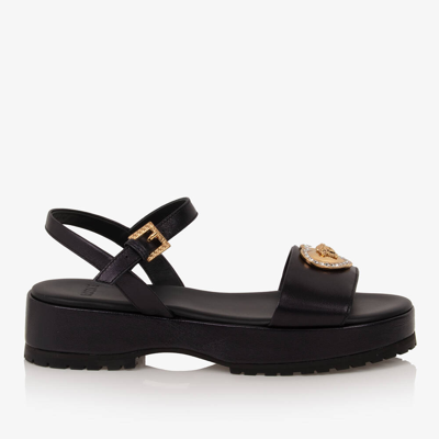 Shop Versace Teen Girls Black Leather Medusa Sandals