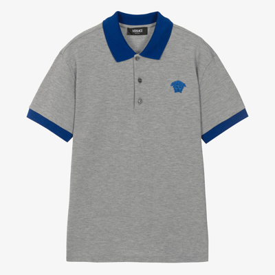 Shop Versace Teen Boys Grey Cotton Medusa Polo Shirt