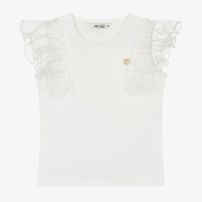 Shop Le Chic Girls Ivory Cotton & Tulle T-shirt