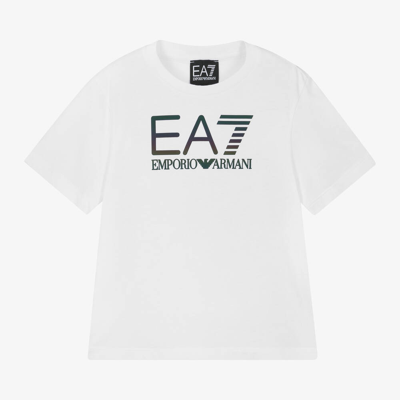 Shop Ea7 Emporio Armani Boys White Cotton  T-shirt