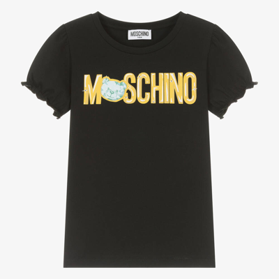 Shop Moschino Kid-teen Teen Girls Black Cotton Teddy Gem T-shirt