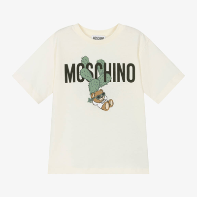 Shop Moschino Kid-teen Ivory Cactus Print Cotton T-shirt