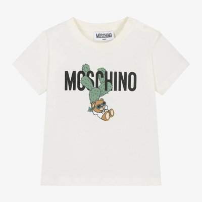 Shop Moschino Baby Ivory Cotton Teddy Bear Cactus T-shirt