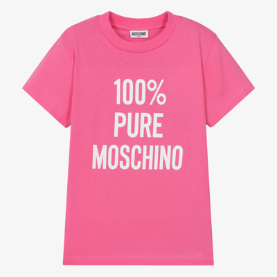 Shop Moschino Kid-teen Teen Pink Cotton Slogan T-shirt