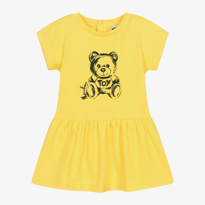 Shop Moschino Baby Girls Yellow Cotton Jersey Teddy Dress