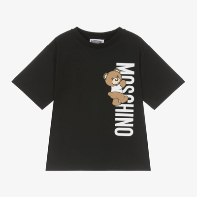 Shop Moschino Kid-teen Black Cotton Teddy Bear Maxi T-shirt