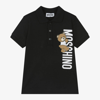 Shop Moschino Kid-teen Boys Black Cotton Teddy Bear Polo Shirt