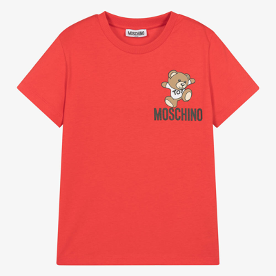 Shop Moschino Kid-teen Teen Red Cotton Teddy Bear T-shirt