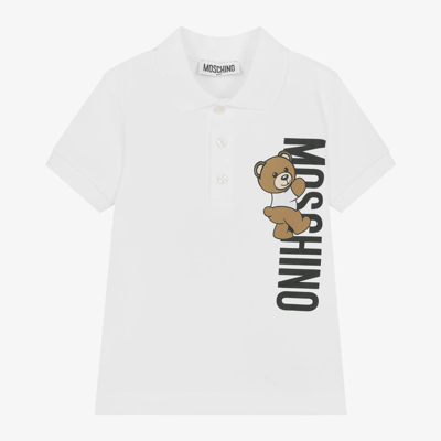 Shop Moschino Kid-teen Boys White Cotton Teddy Bear Polo Shirt