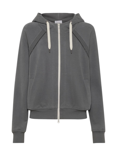 Shop Brunello Cucinelli Women's Cotton Smooth French Terry Hooded Sweatshirt In Grey