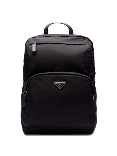 Shop Prada `re-nylon` And Saffiano Leather Backpack In Black  