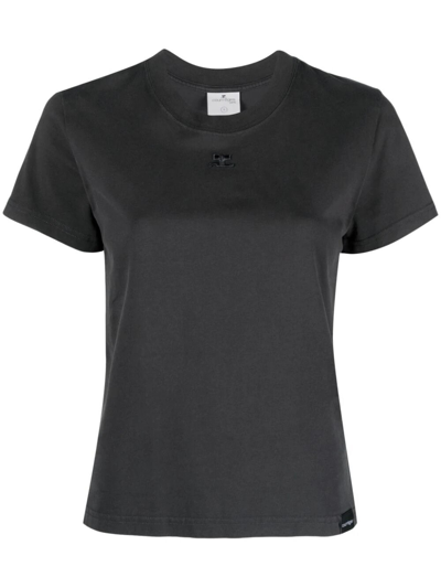 Courrèges Fitted Black Cotton Crew Neck T-shirt
