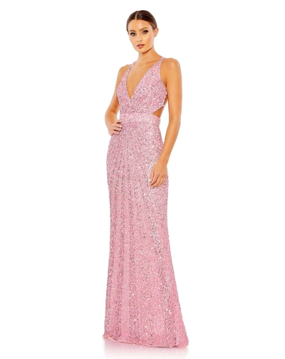Mac Duggal Criss Cross Back Sleeveless Gown In Rose