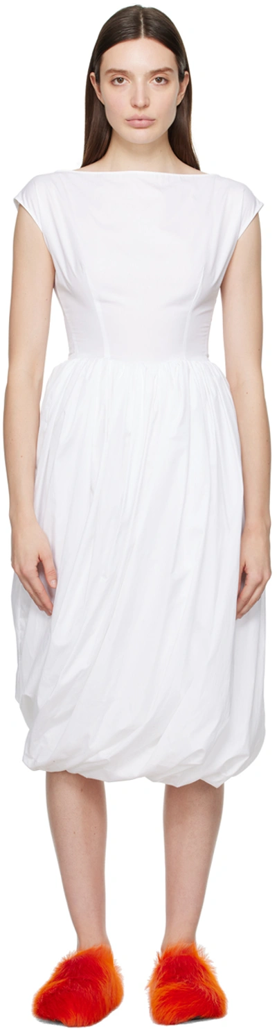 Shop Marni White Balloon Midi Dress In 00w01 Lily White