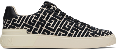 Shop Balmain Black & Off-white Monogram Jacquard B-court Sneakers In Edk Noir/ivoire